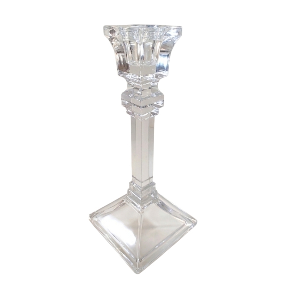 Glass Candle Sticks Pair Classic Square Base 8" Tall Traditional Table Decor